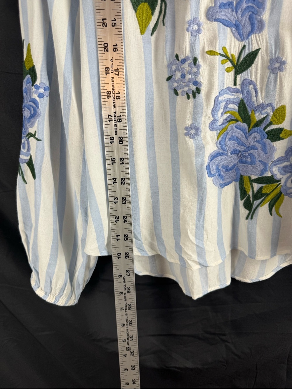 Anthropologie Embroidered & Striped Blouse Sz M Boho Cottagecore Nature Relaxed - Picture 9 of 11